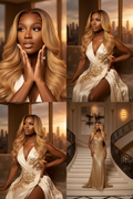 Black Woman Wearing Blonde Ombre Closure Wig