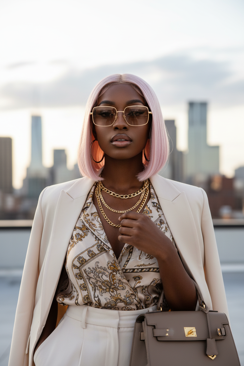 Blonde Straight Bob - Pink