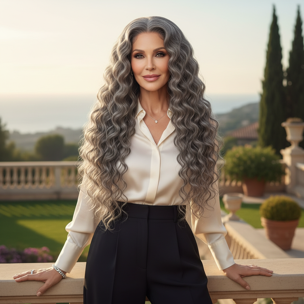 Gray Deep Wave Wig - Mature Woman